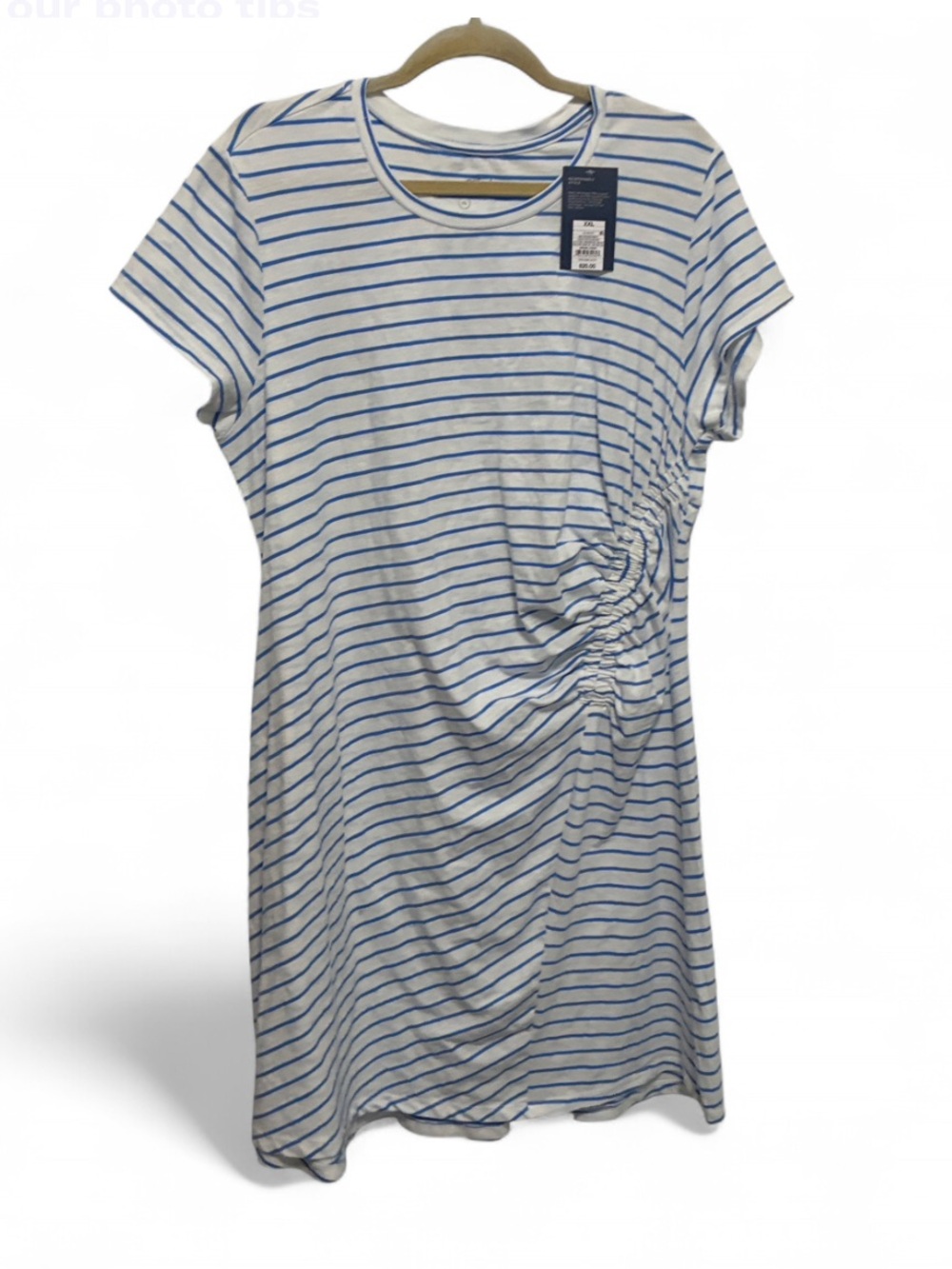 NWT Universal Thread White and Blue Striped Short Sleeve Ruched Mini Dress